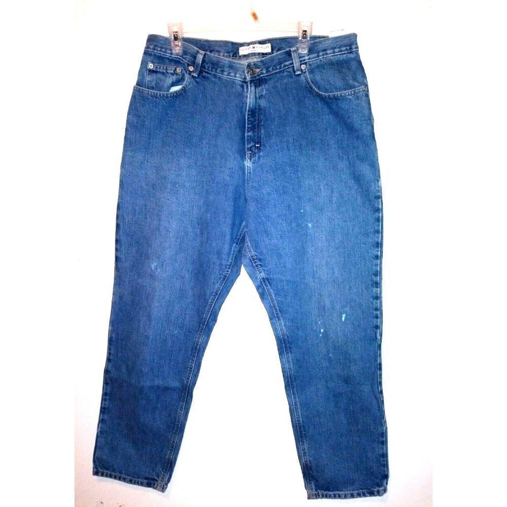 VTG Tommy Hilfiger Jeans womens Sz 16 High Rise KTY carpenter FLAW Paint distres